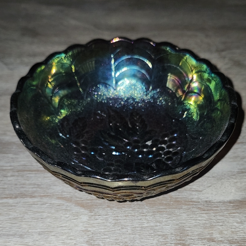 Carnival Glass Iridescent Amethyst  Bowl in the Grapevine Pattern